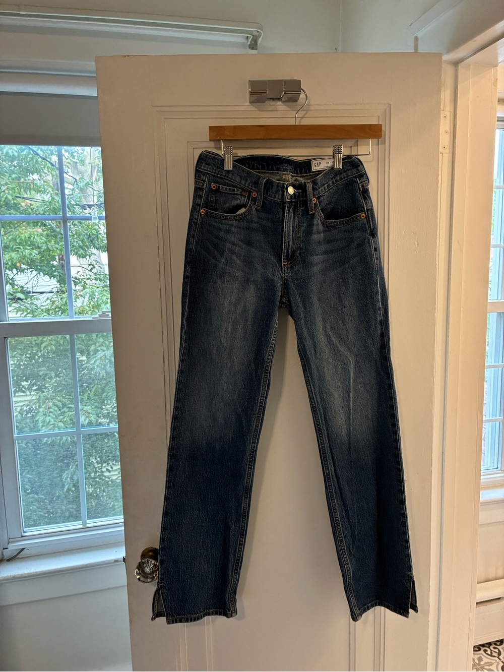 GAP mid rise dark wash straight leg jeans
